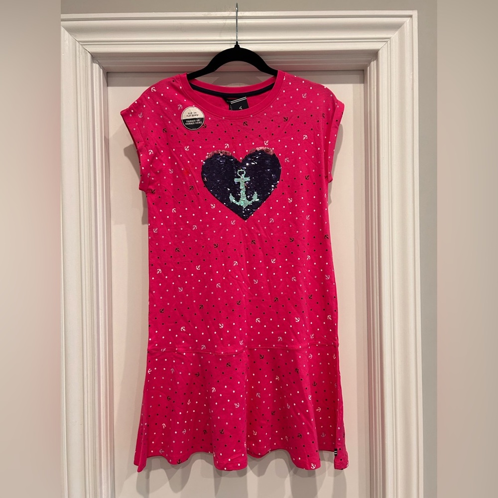 Nautica Pink Kids Dress with Heart & Anchor Sequined Design
